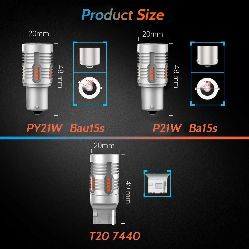 10 шт. PY21W Bau15s T20 7440 W21W 1156 Ba15s P21W LED лампа Canbus NO Error для автомобиля заднего хода/сигнала