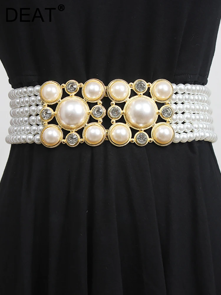 

Женский широкий пояс с двойным крючком DEAT, эластичный пояс с крупным жемчугом, осень 2022, Tide17A2883