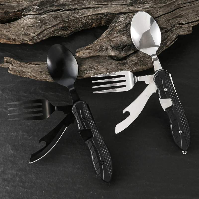 

Multitool Steel Utensils Opener Cutlery Combo Foldable Portable Bottle Stainless Knife Set Spoon Outdoor Fork Camping