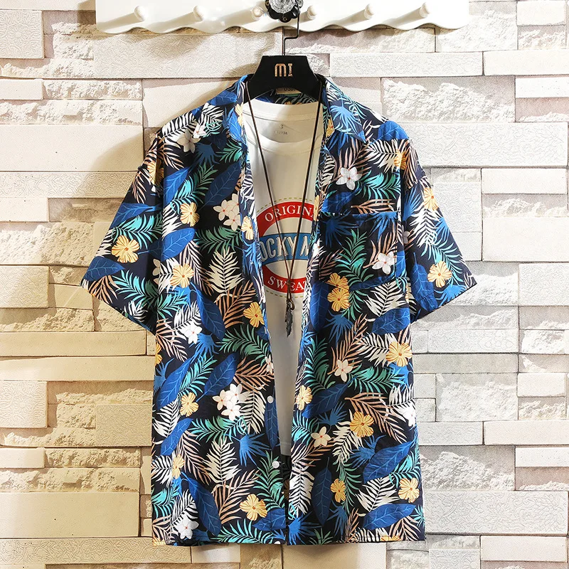 

Print Brand 2022 Summer Men's Beach Shirt Fashion Short Sleeve Floral Loose Casual Shirts Plus Asian SIZE M-5XL 6XL Hawaiian