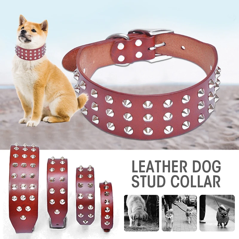 

Spiked Leather Dog Collar Bullet Rivets Studded Adjustable Stylish Leather Dog Collars for Medium & Large Dogs Pitbull