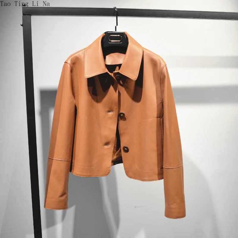 2022 Genuine Leather Women Fashion Casual Loose Sheepskin Jacket G10