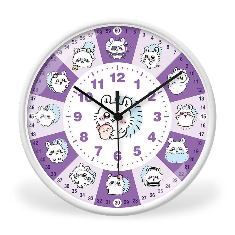 Фото НОВИНКА: Настенные часы Momonga Chiikawa серии Cartoon Learning, милые бесшумные часы Rakko Hachiware для декора спальни, подарок на день рождения №1
