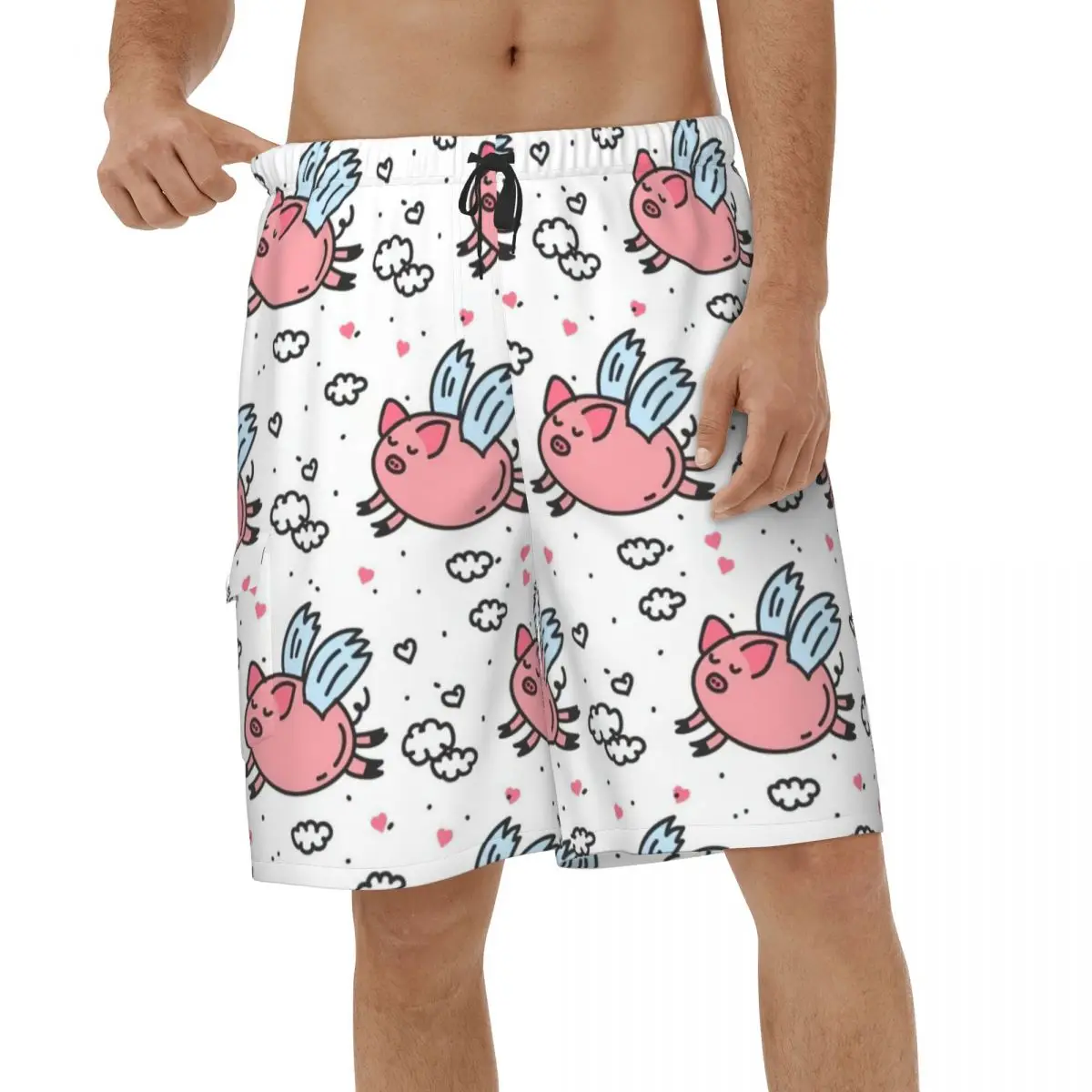 

Fashion Pink Pig Cartoon Men 3D Printed Beach Shorts Sports Board Shorts Vacation Animals Swimsuits Male Breathable Short Pants