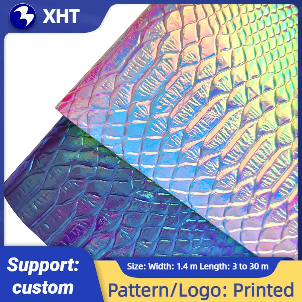 

1.37x3m Crocodile Skin Texture Embossed Holographic PU Faux Leather Fabric Sheet Roll for Making Bag/Decoration DIY Accessories
