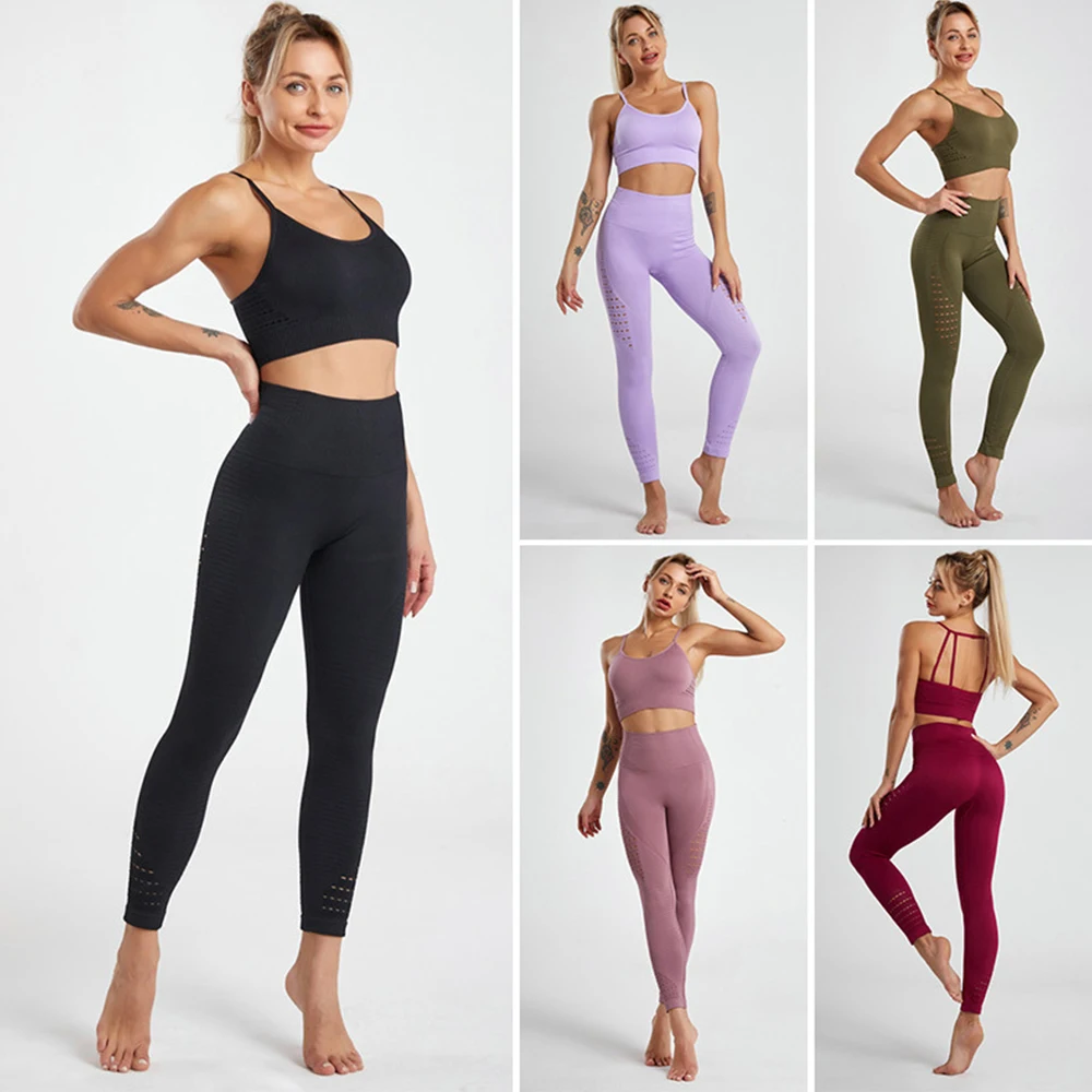 Women Yoga Set Workout Shirts Bra Gym Suits Fitness quick drying hollow out beautiful back bra,Top High Waist Running Leggings