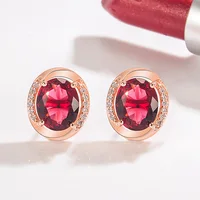 HOYON Diamond style Zircon Oval 5-Carat Stud Earrings Women's 14K Gold color Pigeon Blood Red Egg Shape Fashion Jewelry gift