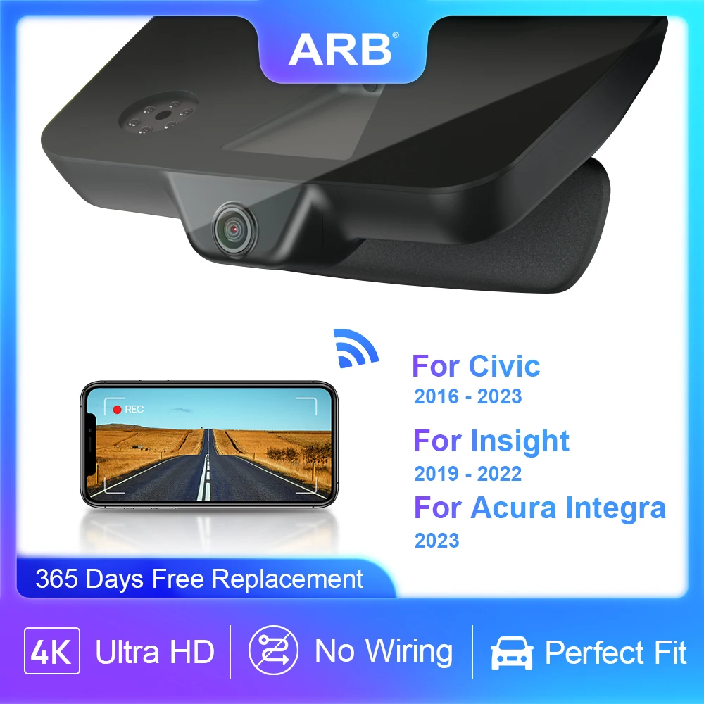 Видеорегистратор для Honda Civic 10, 11, 2016-2023/2019/2022/ Acura Integra 2023,ARB 4K 2160P, Автомобильный видеорегистратор с Wi-Fi, OEM LHD