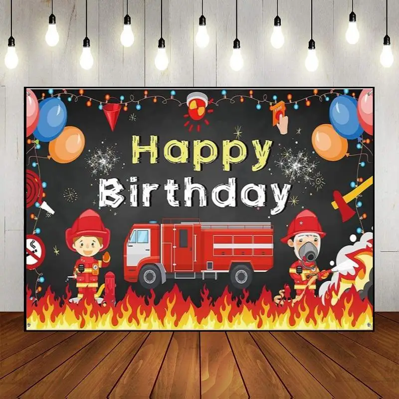Фон для фотографирования в стиле дня рождения с пожарным