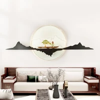 new chinese style living room sofa background wall lamps zen landscape metal decoration pendant tea room porch wrought iron lamp