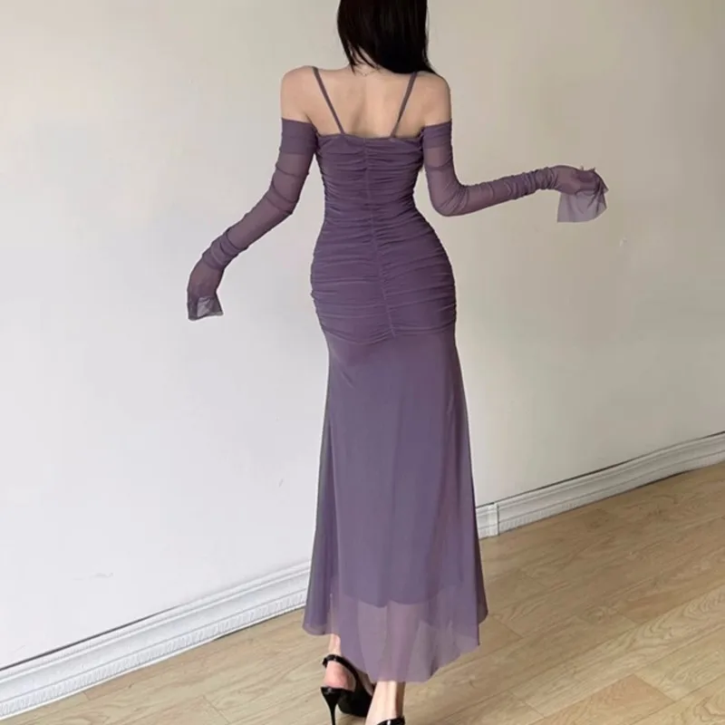 Осенние сексуальные сетчатые облегающие платья для женщин с открытыми плечами