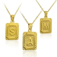 gold initial letter charm necklace stainless steel rectangle hang tag 26 letters pendants necklaces women jewelry wholesale