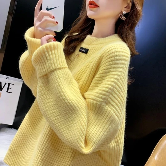 

Yellow Long sleeve Pullover Girl Woman Women Sweater V-Neck Knit Tops Tight Women's Sweaters Fall Spring Top Coat Cloth Suétere