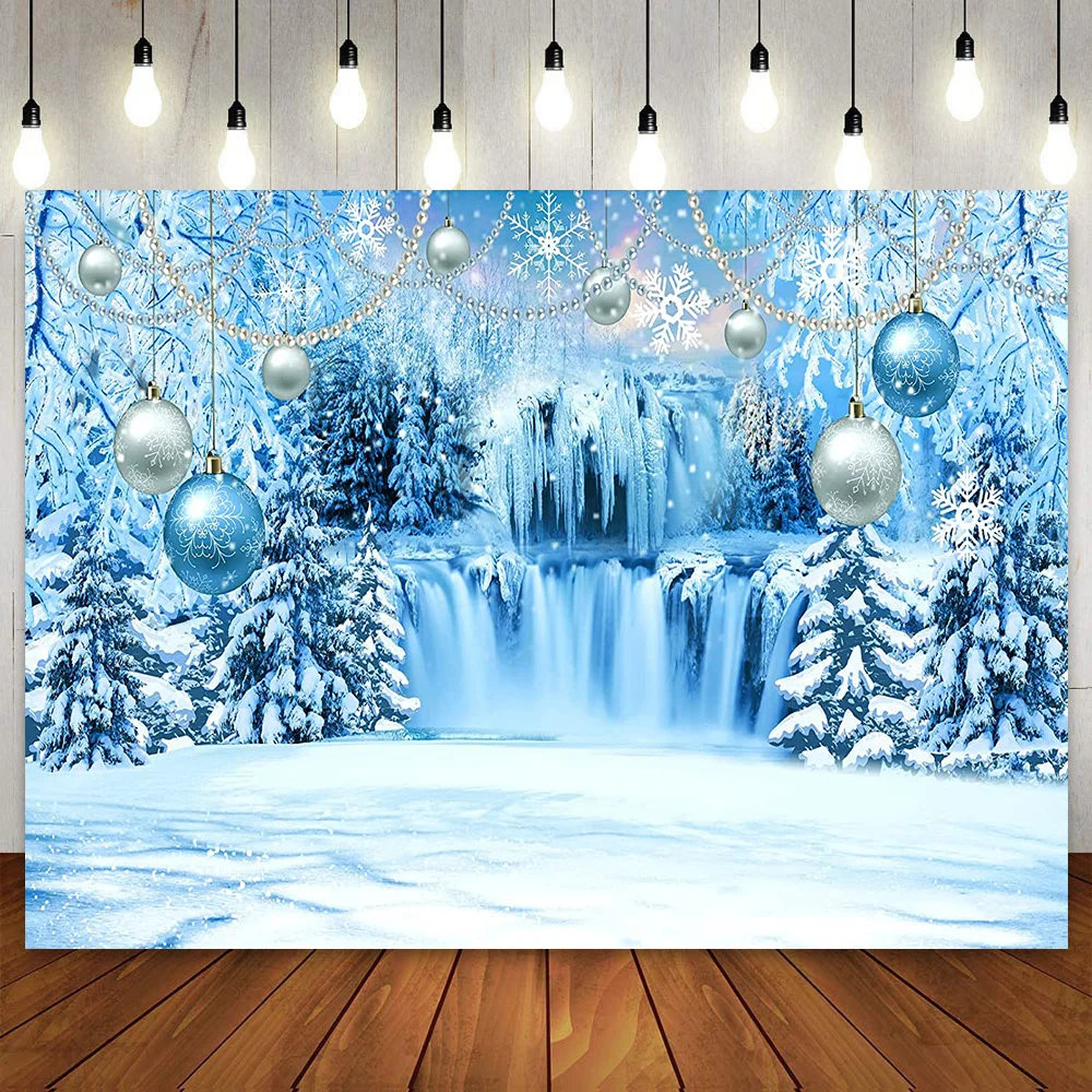 Winter Christmas Backdrop Birthday Party Decor Pendant Ice Snow White World Wonderland Photography Background Banner for Kids