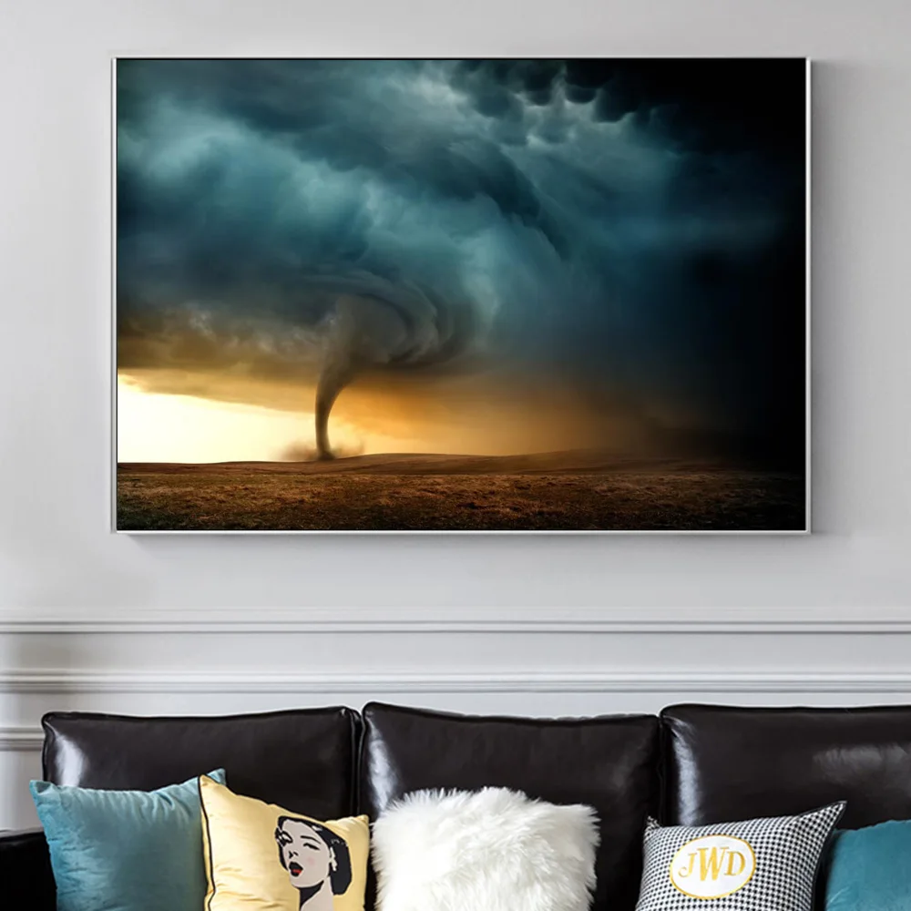 Современные настенные плакаты Торнадо с изображением вулкана цунами картины на