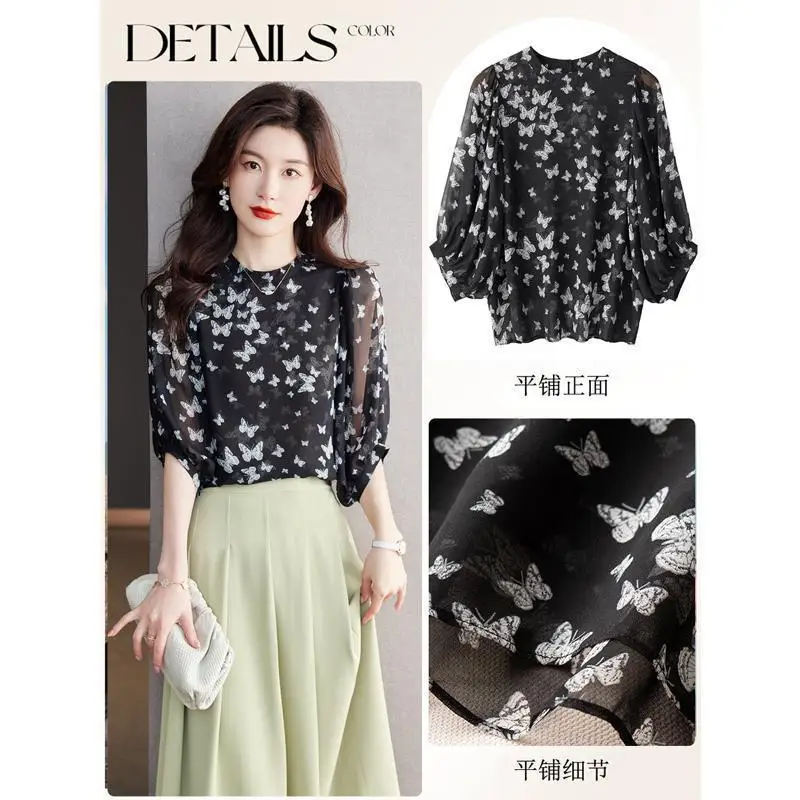 Модная легкая шифоновая рубашка в западном стиле женская маленькая возрастная