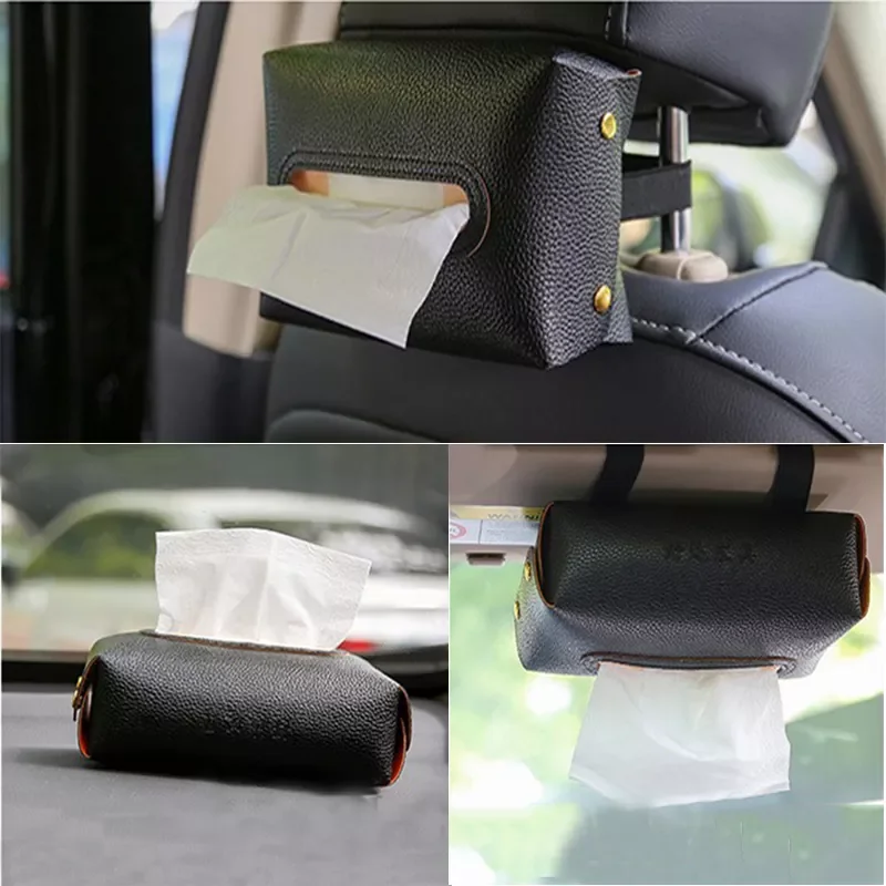 

Hanging Armrest Leather Car Tissue Box Holder Auto Interior Storage Decoration for Car Accessories family car tissue cover