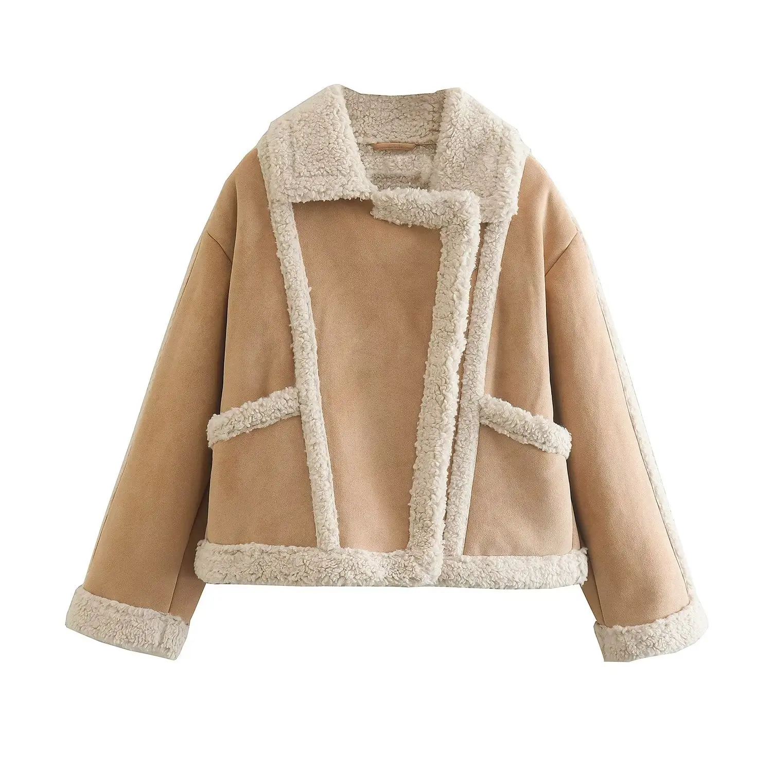 

Women's casual fleece splicing double-sided jacket coat