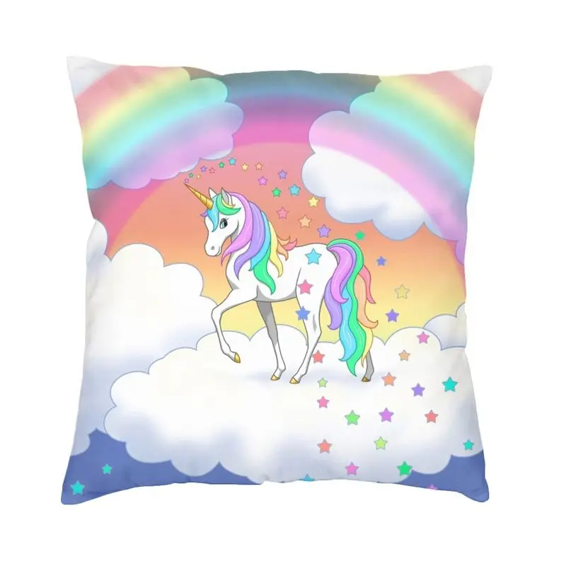 

Модная красивая Радужная подушка в виде единорога с Падающими Звездами, квадратная декоративная подушка, двухсторонняя наволочка с 3D рисун...