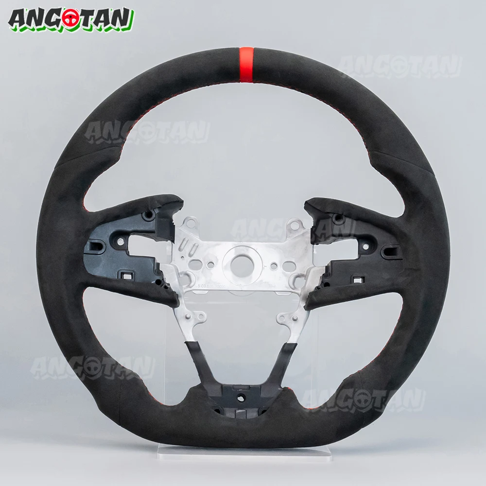 

РУЧНОЕ рулевое колесо с плоской подошвой и замком для Honda Civic 10-го поколения 2016-2021 Type-R, кожаное рулевое колесо из алькантары