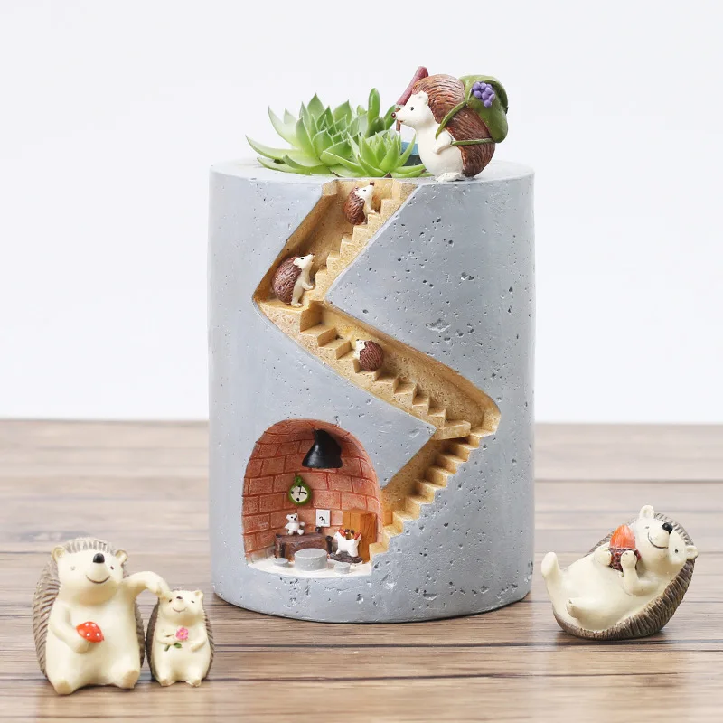

Creative Resin Flowerpot Succulents Vase Planter Water Planting Container Animal Rabbit Hedgehog Decorative Pot Desktop Ornament