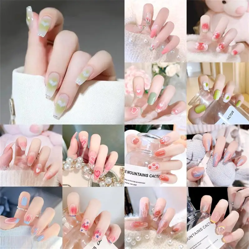 

24pcs Fake Nails Press On Short Reusable With Designs Set French Artificial Pink Kawaii False Tipsy Stick-on Nails Tips Art