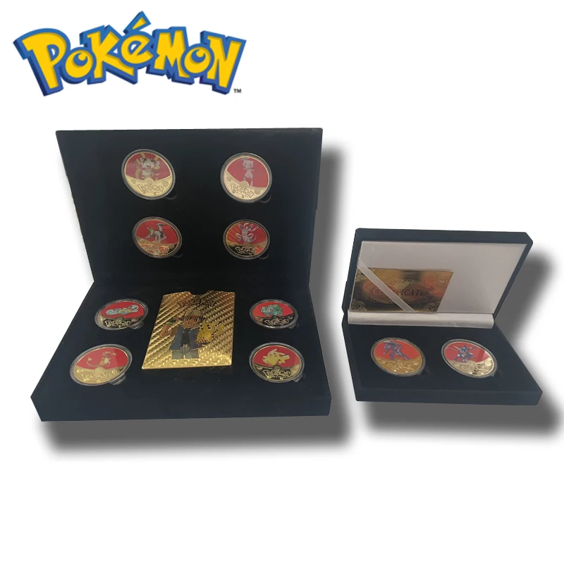 TAKARA TOMY Pokemon New Commemorative Gold Coin Set Gift Box 2/8 Gold Coins Dust Gift Box Children's Collection Toys