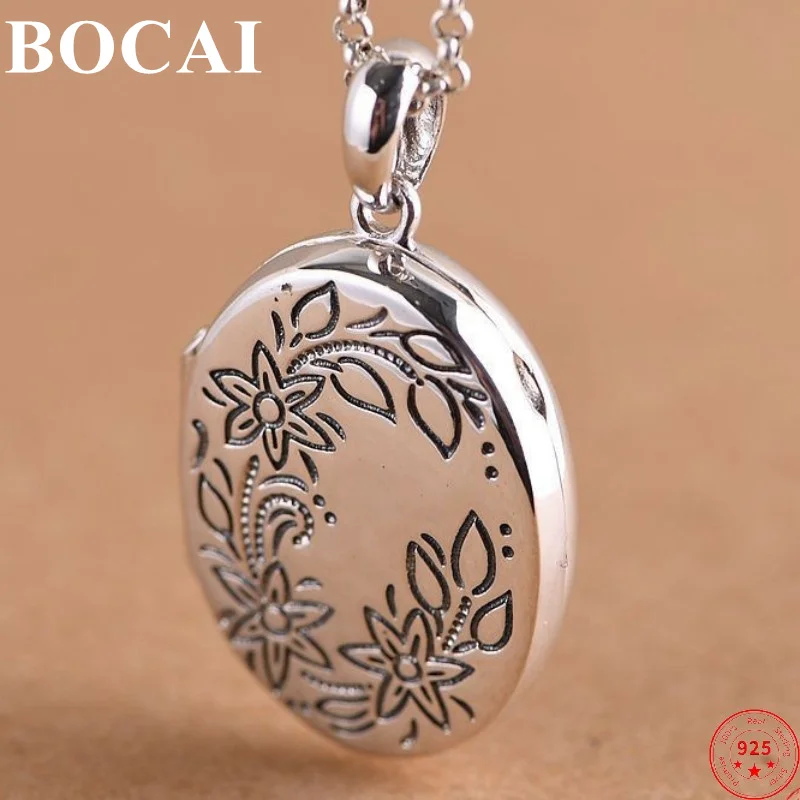 

BOCAI S925 Sterling Silver Pendants 2022 New Fashion Oval Gawu Box Can Open Flowers Pure Argentum Amulet Jewelry for Women Men