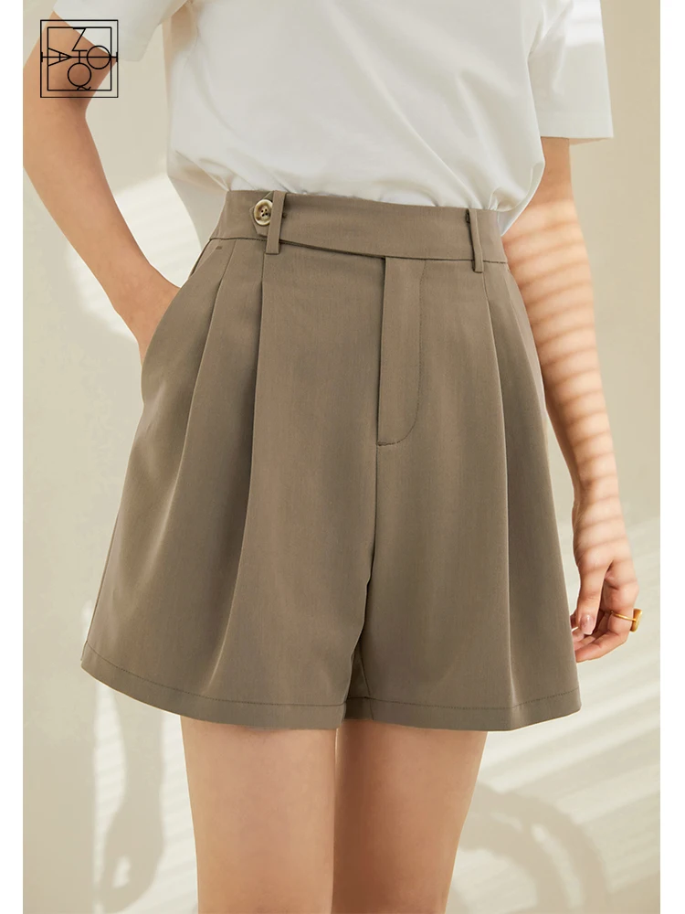 

ZIQIAO Shorts Women Office Lady Suit Shorts Women's Summer Thin Loose High Waist Wide Leg Pants All-match A-line Casual Pants