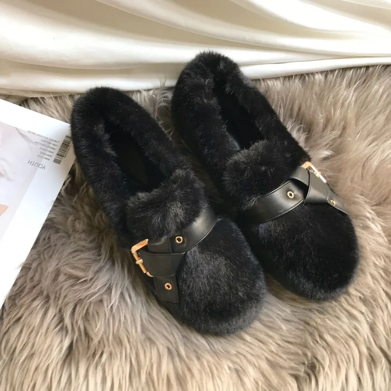 

Зимние женские туфли на плоской подошве 2023, мягкие Меховые повседневные женские кроссовки, удобные новые простые туфли в римском стиле на плоской подошве