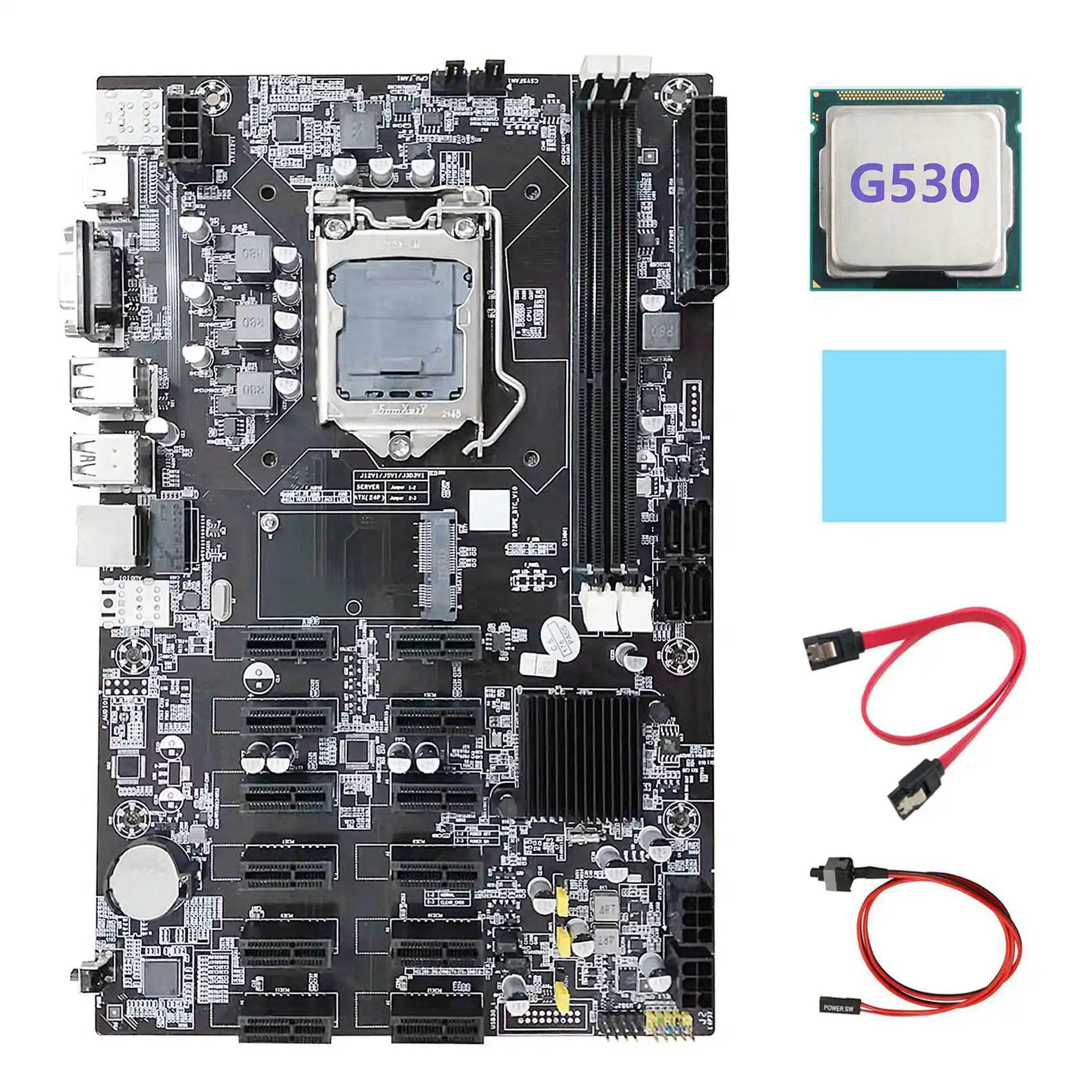 B75 ETH Mining Motherboard 12 PCIE+G530 CPU+SATA Cable+Switch Cable+Thermal Pad LGA1155 B75 BTC Miner Motherboard