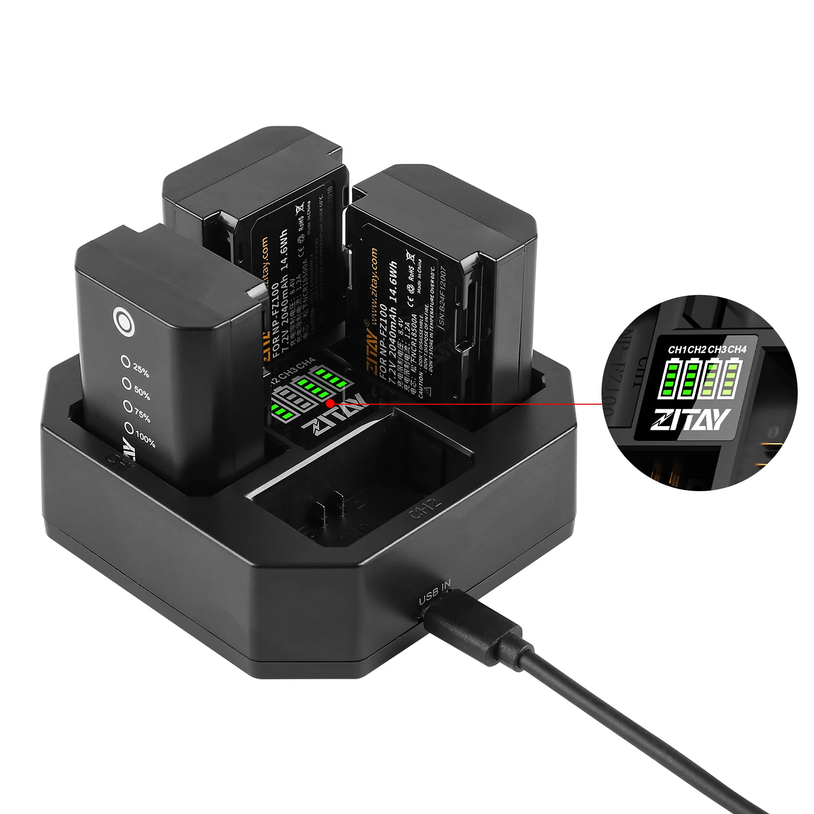 4-канальная станция быстрой зарядки ZITAY типа C с адаптером быстрого зарядного