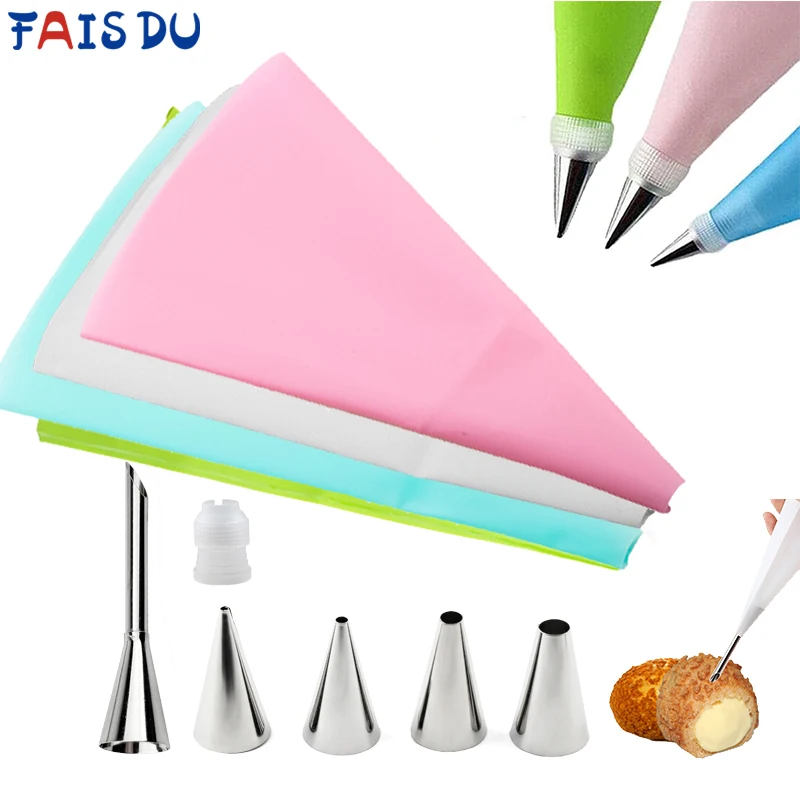 

Silicone Reusable Bag Set And Tips Cake Cream Frosting Decorating Supplies Kit Baking Cookies Tool Cupcake Icing with Pastry Bag