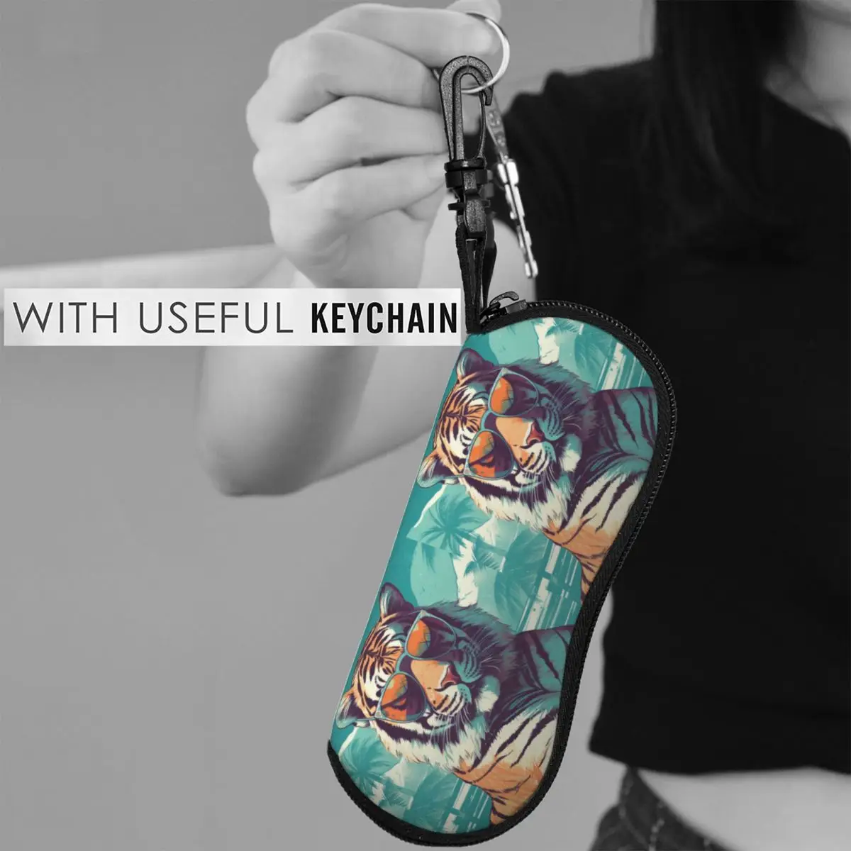 

Tiger Glasses Case Graphic Illustration Sunny Beach Pocket Fashion Sunglasses Pouch Zipper Male Female Eyewear Accessory