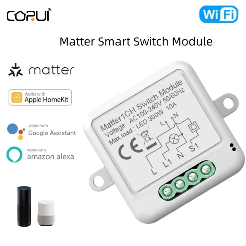 

CORUI HomeKit WIFI Smart Switch Module Matter Protocol APP Wireless Remote Relay Breaker DIY Module Support Alexa Google Home