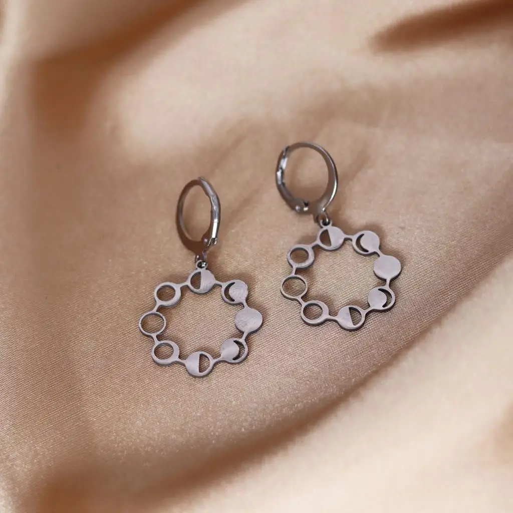 

Серьги-кольца LUTAKU из нержавеющей стали с подвеской в виде фазы лунного циклиста