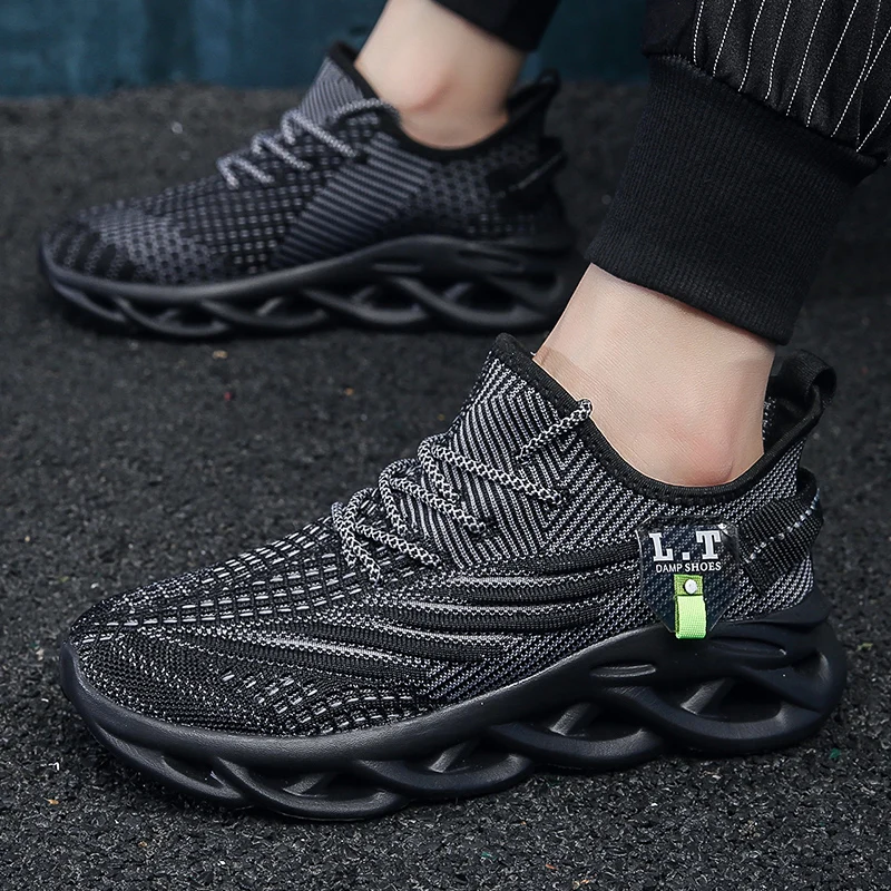 

Autumn Men Casual Sneakers Blade Platform Running Sport Shoes Male Comfortable Breathable Knit Lace-up Tennis Shoes Plus Size 48
