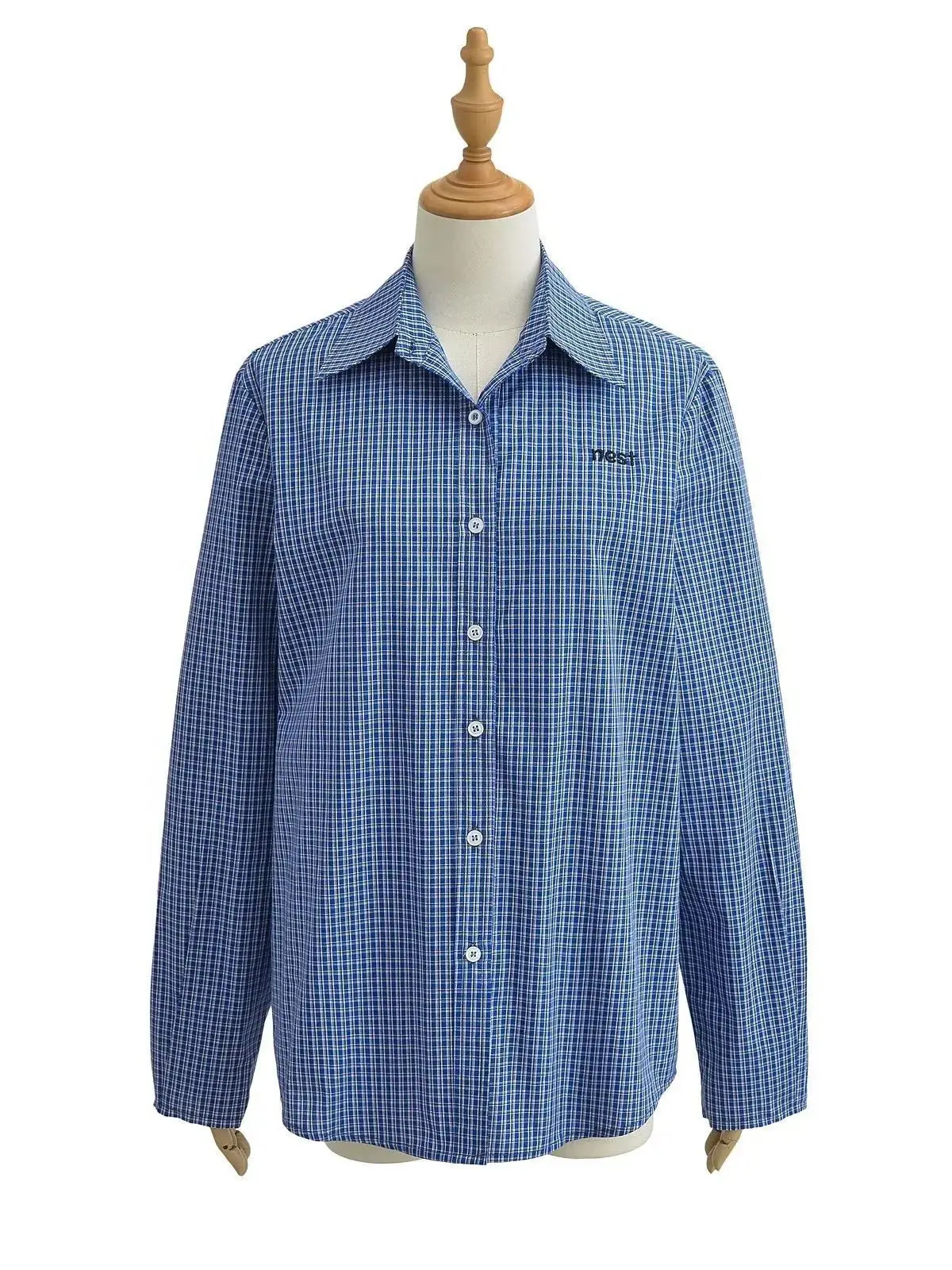 Осень/зима с лацканами 024 синяя клетчатая однобортная рубашка длинными рукавами