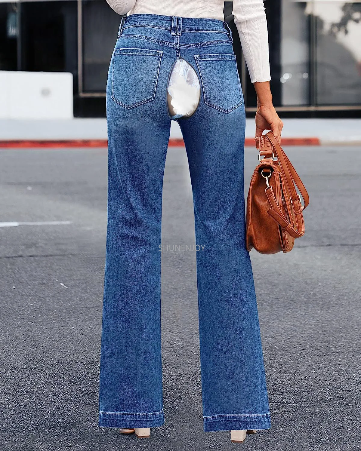 Sensual Sexy Jeans for Women Invisible Crotch Open Trousers High Waist Baggy Wide Leg Jeans Stretchy Denim Pants Y2K Outdoor Sex