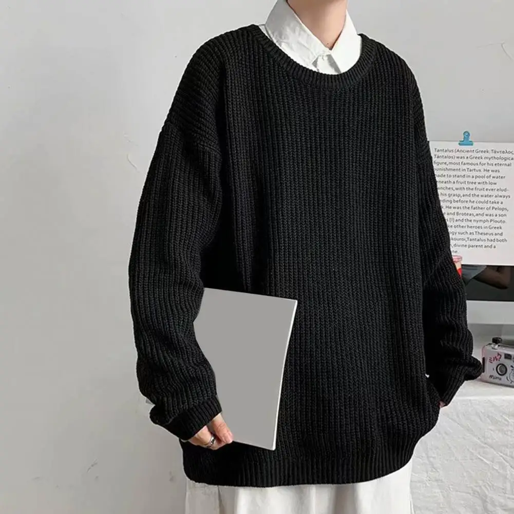 

Fashion Oversized Men Sweater Solid Color Young Style Oversized Round Neck Casual Winter Sweater for Daily Wear