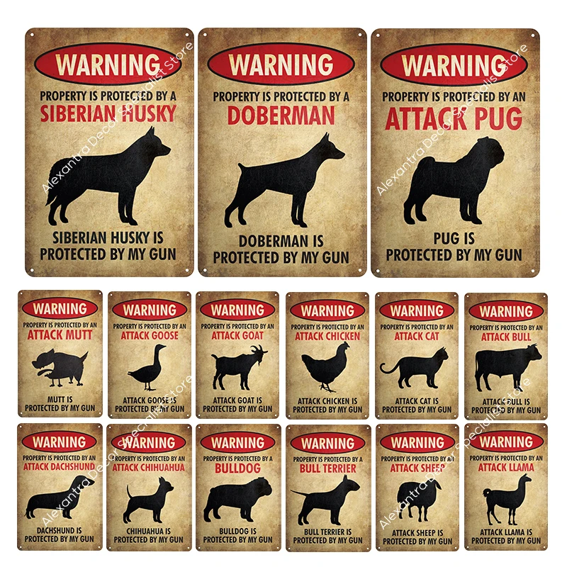 

Dog Warning Vintage Tin Sign Metal Sign Lover Protected Pet Sign Wall Decor Farm Home Kennel Dog House Decoration