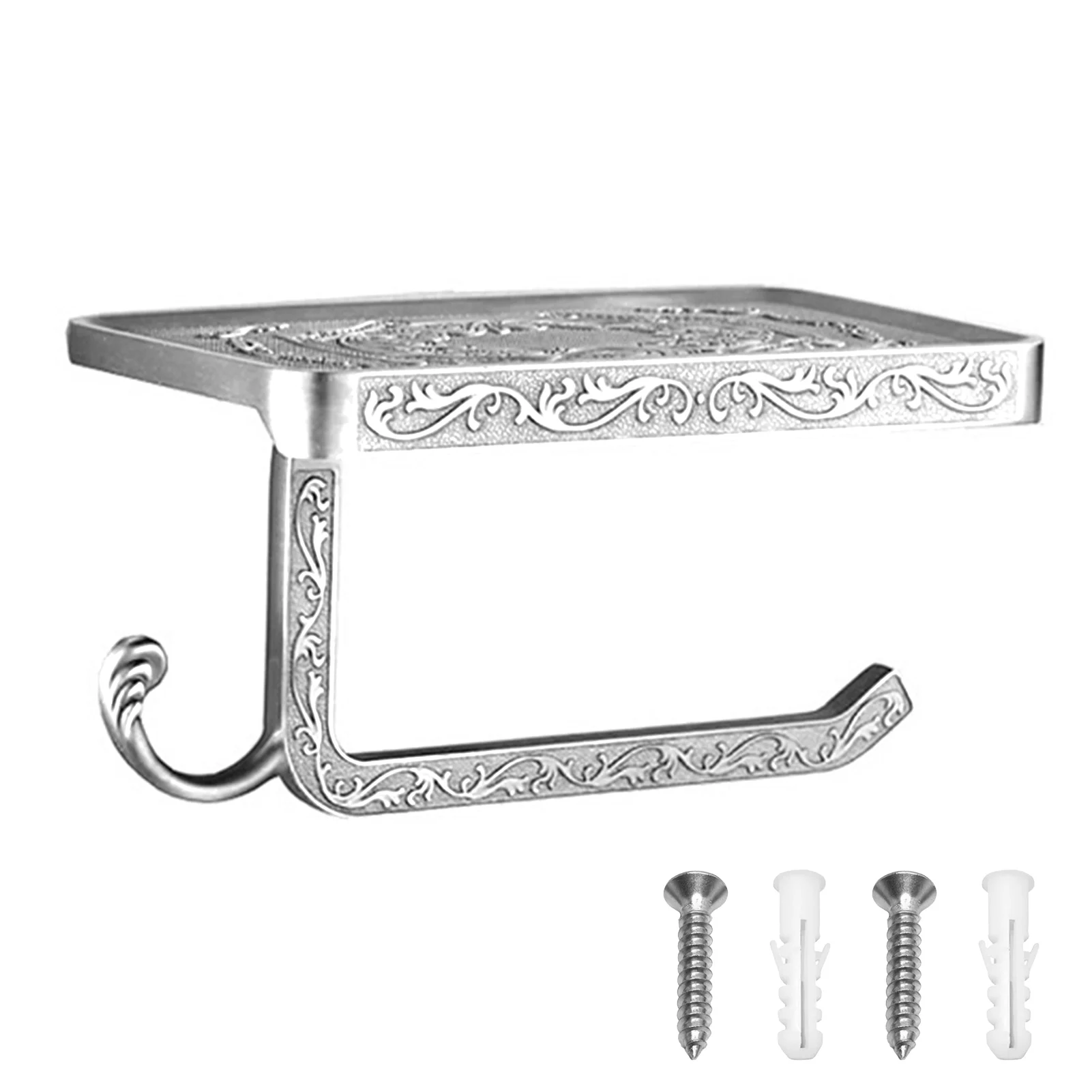 

Curved Hook Storage Toilet Paper Holder With Phone Shelf Save Space Dispenser Tissue Bathroom Towel Retro Wall Mounted