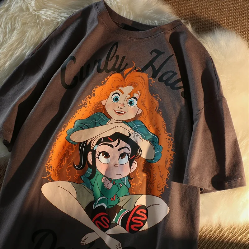 

DUOFAN T Shirts for Women 100% Cotton O Neck Cartoon Letter Printing Pullover Tops Ladies Loose Fashion Casual Streetwear Tee