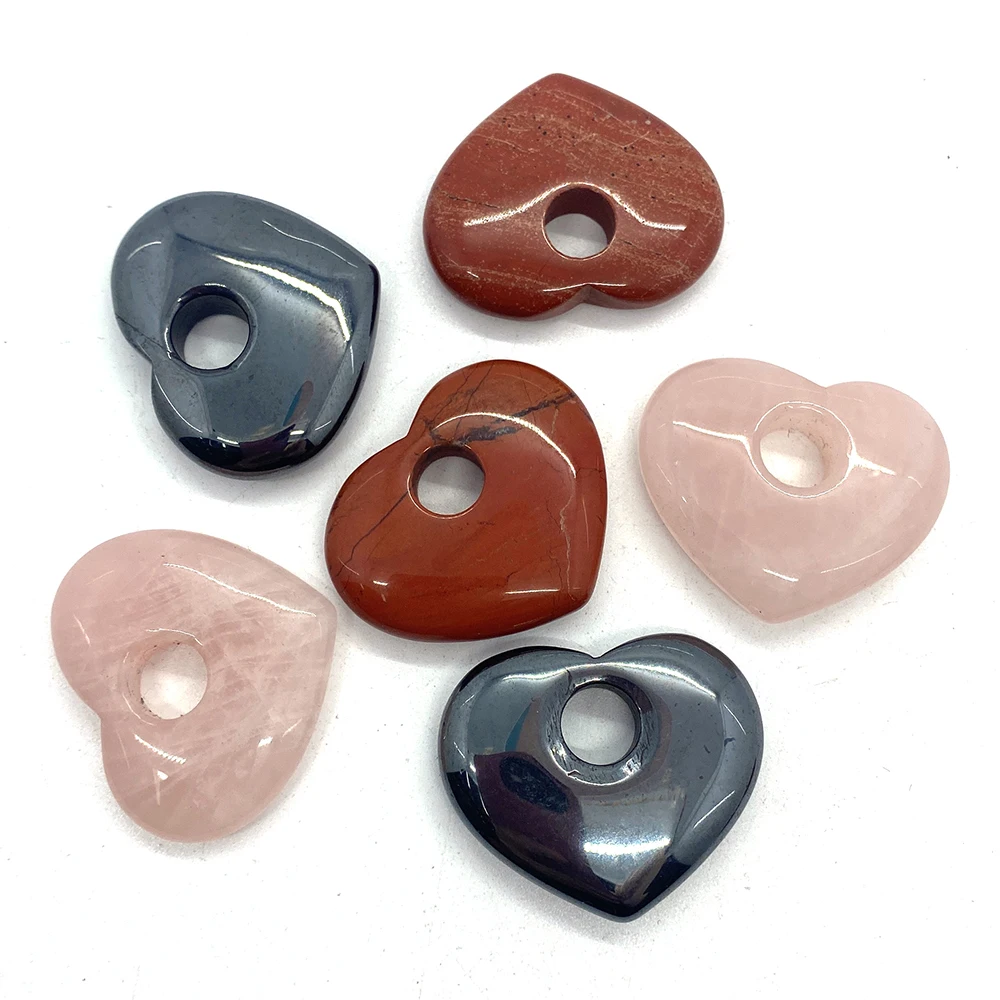 

Exquisite Natural Stone Crystal Heart Pendant Red Stone Necklace Accessories DIY Making Earring Supplies Charm Gift 30x35mm