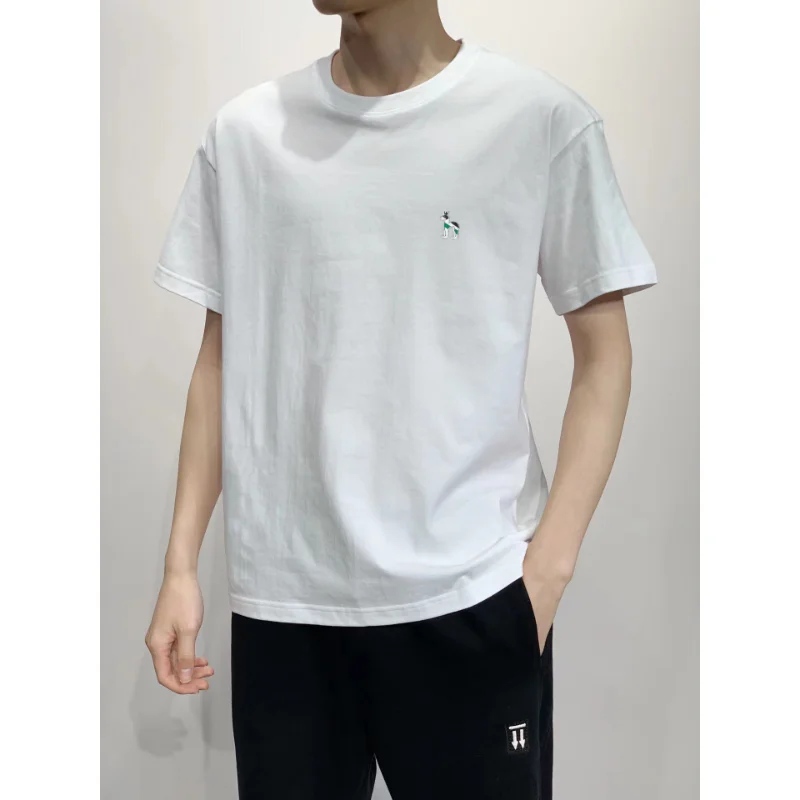 HAZZYS Summer Solid Color Gradient T-shirt White Background Paint Light Top Loose Short-sleeved Men's Trendy Fashion T Shirt