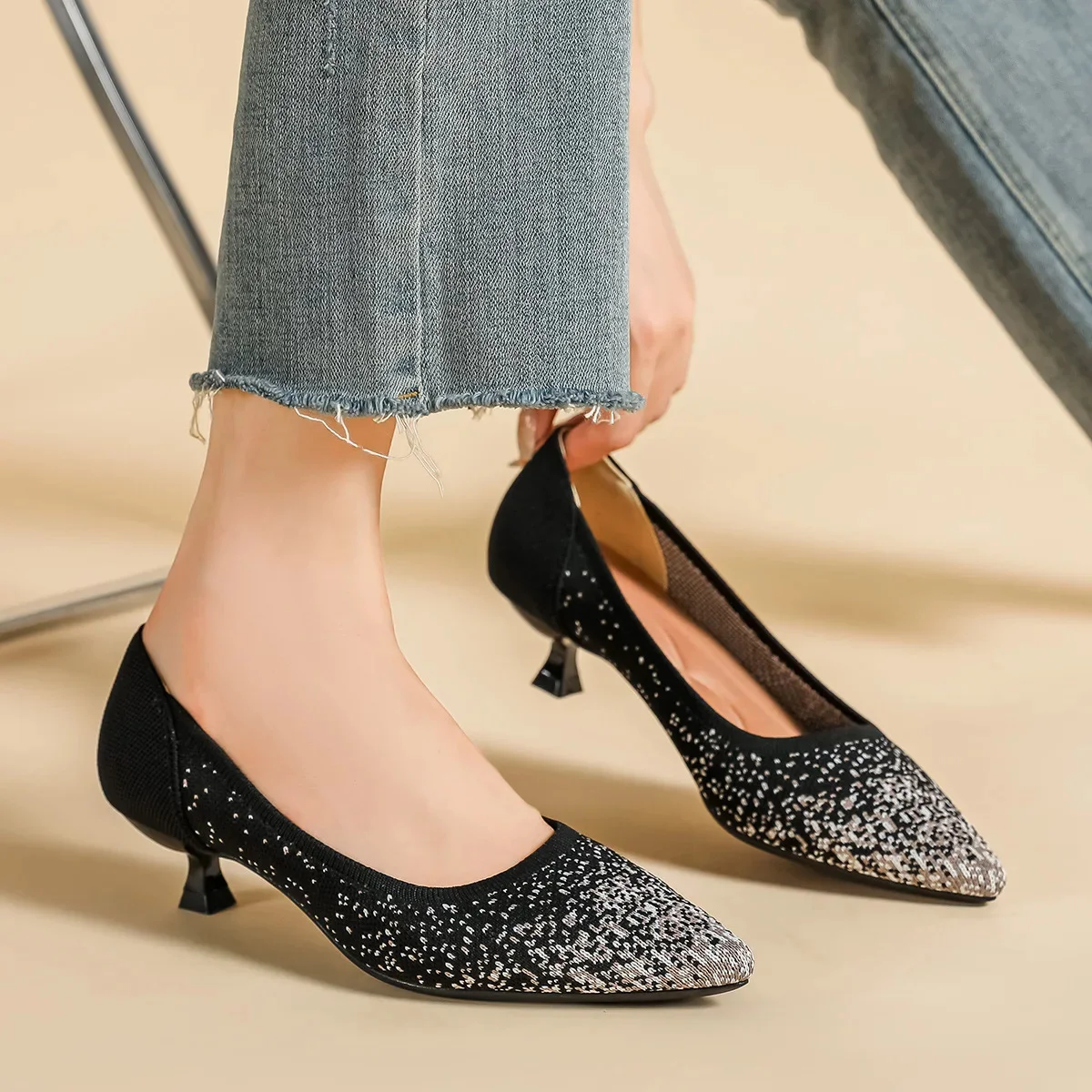 

Туфли женские на высоком каблуке, дышащие, Нескользящие, с квадратным носком