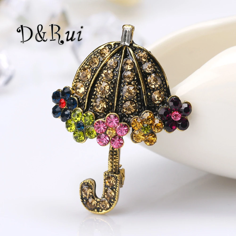 

D&Rui Vintage Umbrella Cap Brooches Rhinestone Shining Aesthetic Accessories Lapel Pins Party Casual Funny Gifts Women Brooch