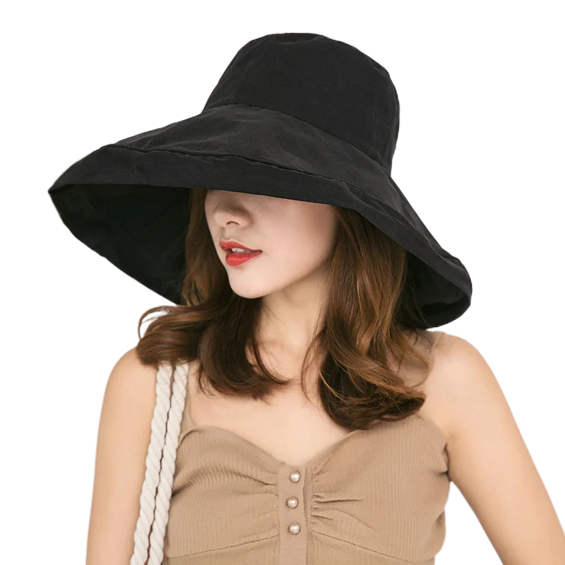 Sun Visor Hats for Women Wide Brim Cotton Roll Up Summer Beach Caps UV UPF Packable Foldable Travel