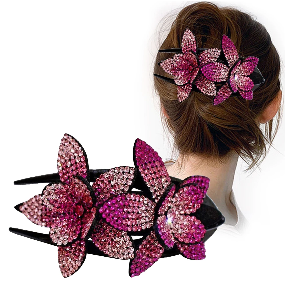 

"Women's Rhinestone Double Flower Hair Clip Crystal Styling Barrette"