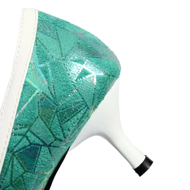 Туфли-лодочки женские на среднем каблуке лоскутные заостренный носок